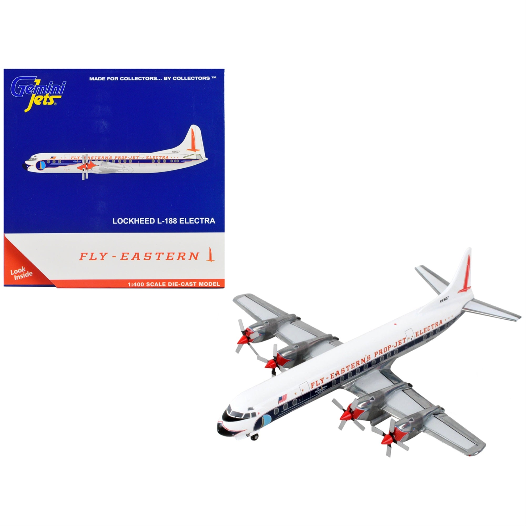 Lockheed L-188 Electra Commercial Aircraft Eastern Air Lines White With Dark Blue Stripes 1/400 Diecast Model Airplane By Ge