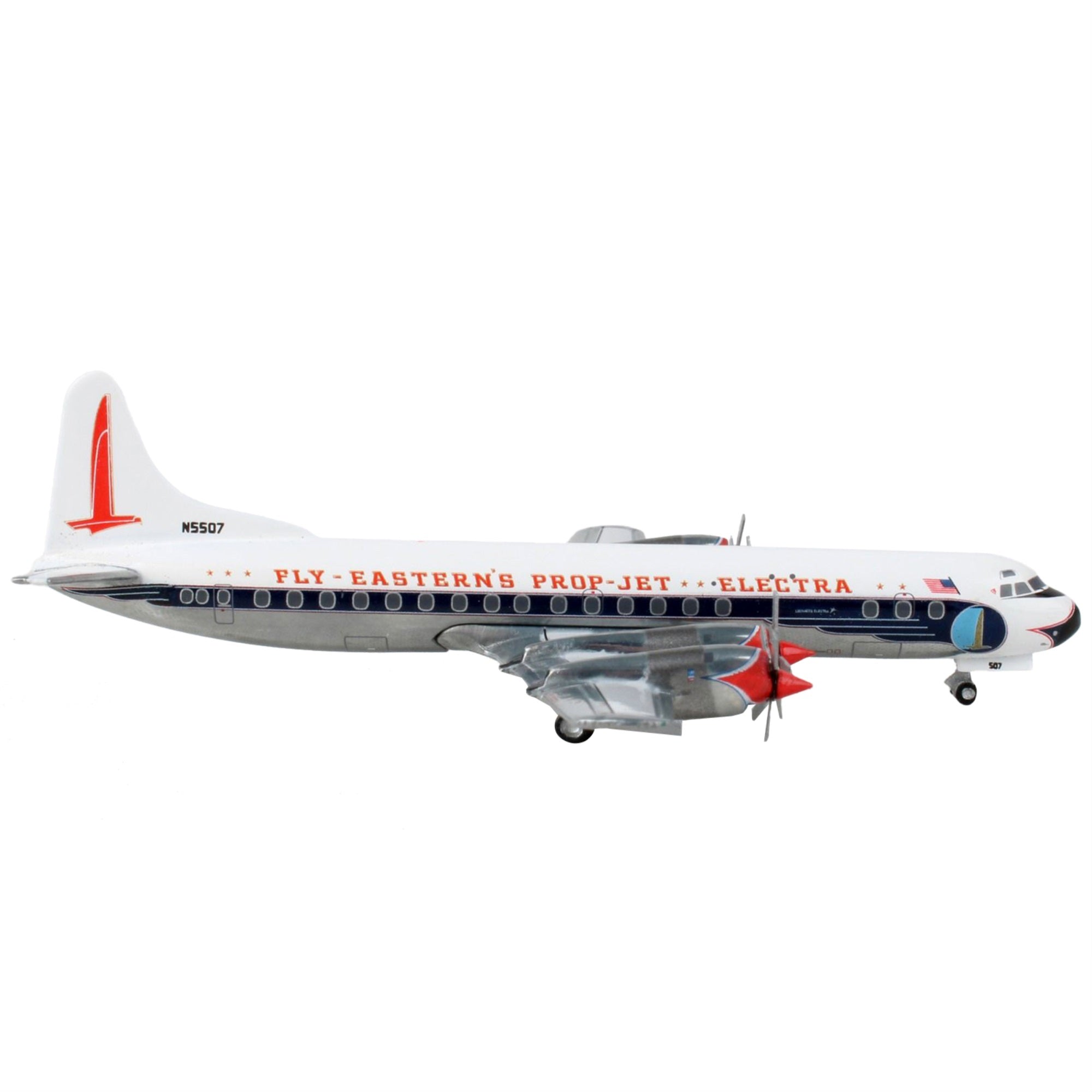Lockheed L-188 Electra Commercial Aircraft Eastern Air Lines White With Dark Blue Stripes 1/400 Diecast Model Airplane By Ge