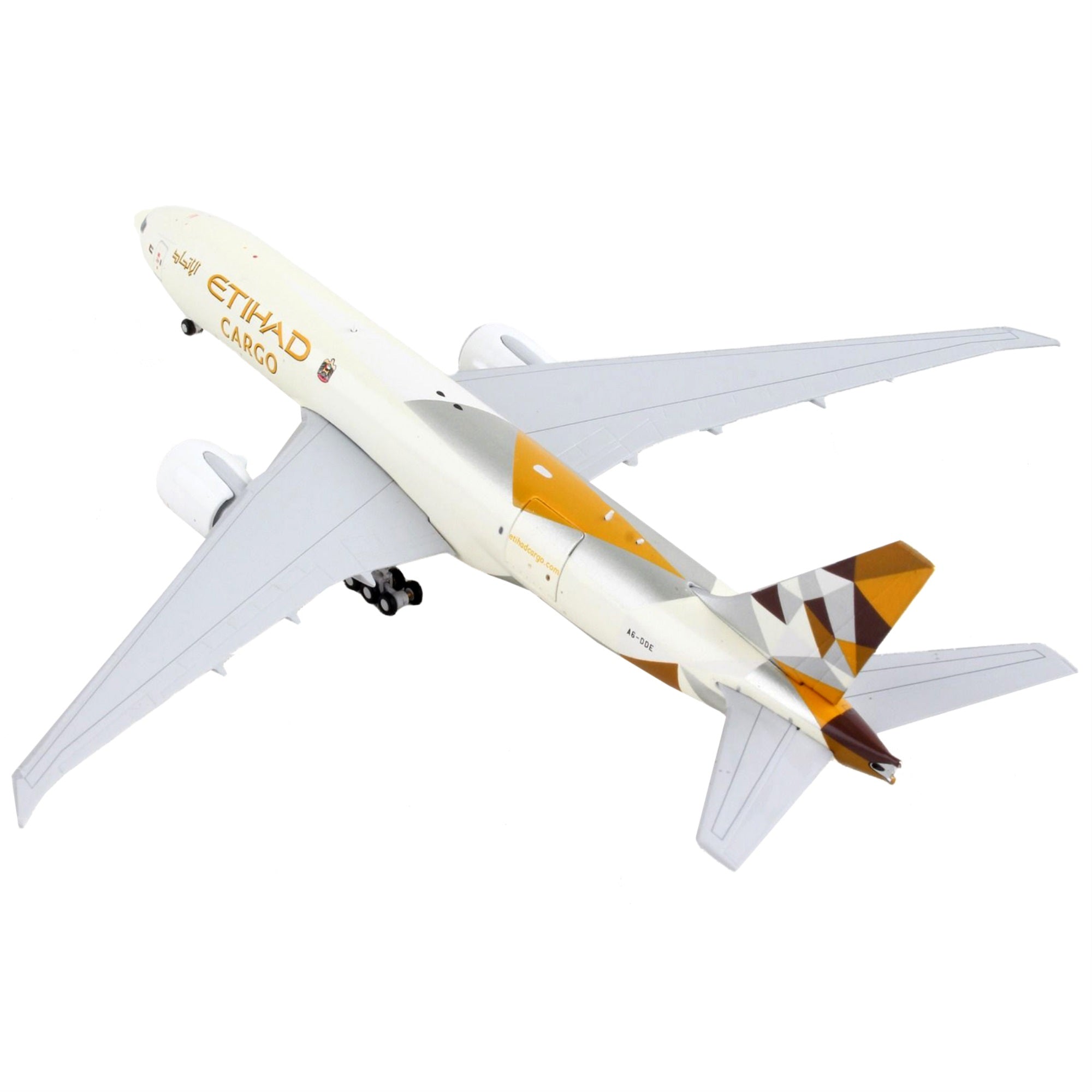 Boeing 777F Commercial Aircraft Etihad Cargo Beige With Graphics Interactive Series 1/400 Diecast Model Airplane By Gemi