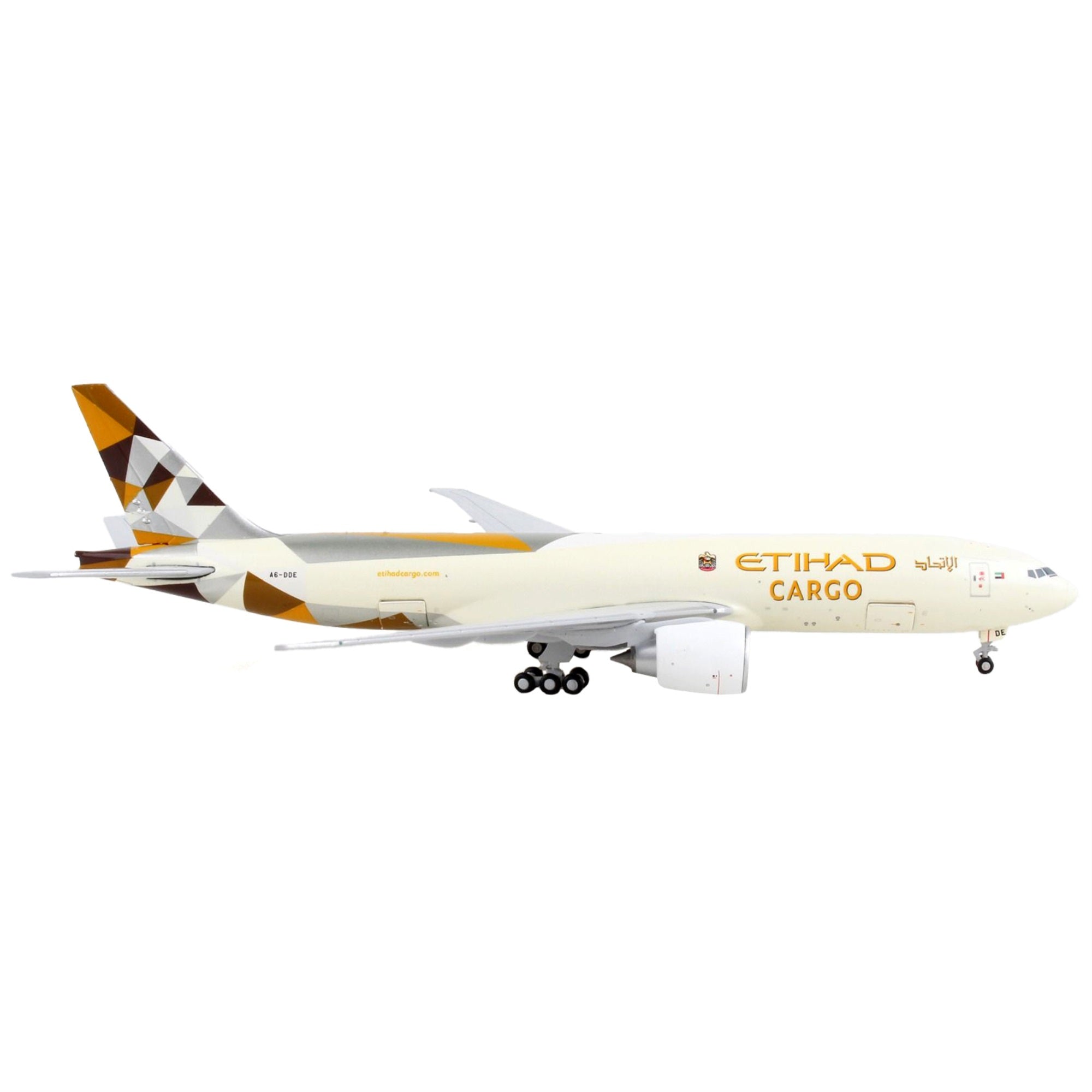 Boeing 777F Commercial Aircraft Etihad Cargo Beige With Graphics Interactive Series 1/400 Diecast Model Airplane By Gemi
