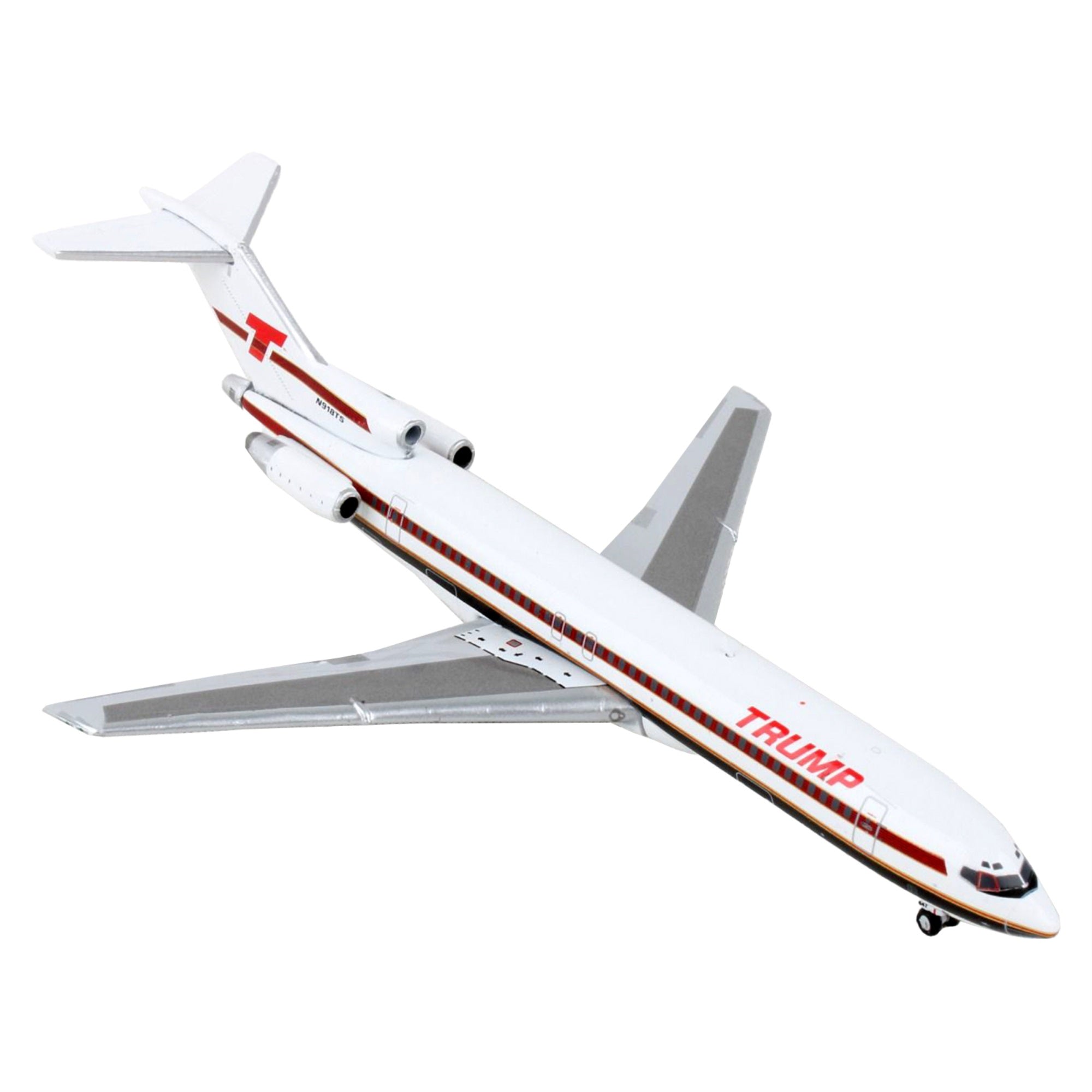 Boeing 727-200 Commercial Aircraft Trump Shuttle White With Red Stripes 1/400 Diecast Model Airplane By Geminijets