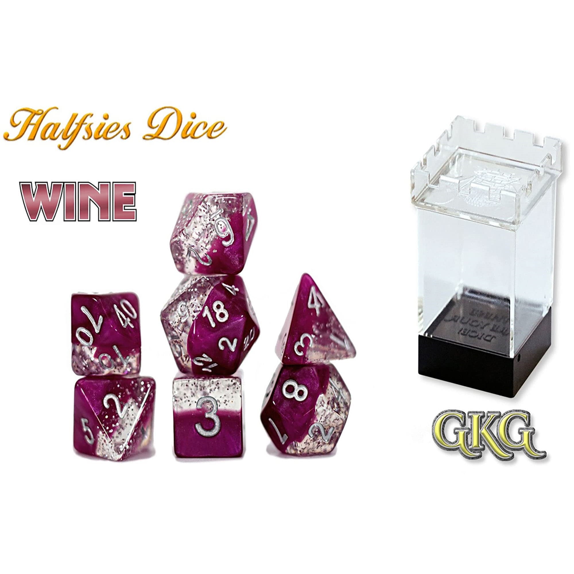 Gate Keeper Games Halfsies Dice: Glitter Edition Wine - 7 Piece Rpg Dice Set, Gate Keeper Games, Roleplaying, Comes In Plastic D