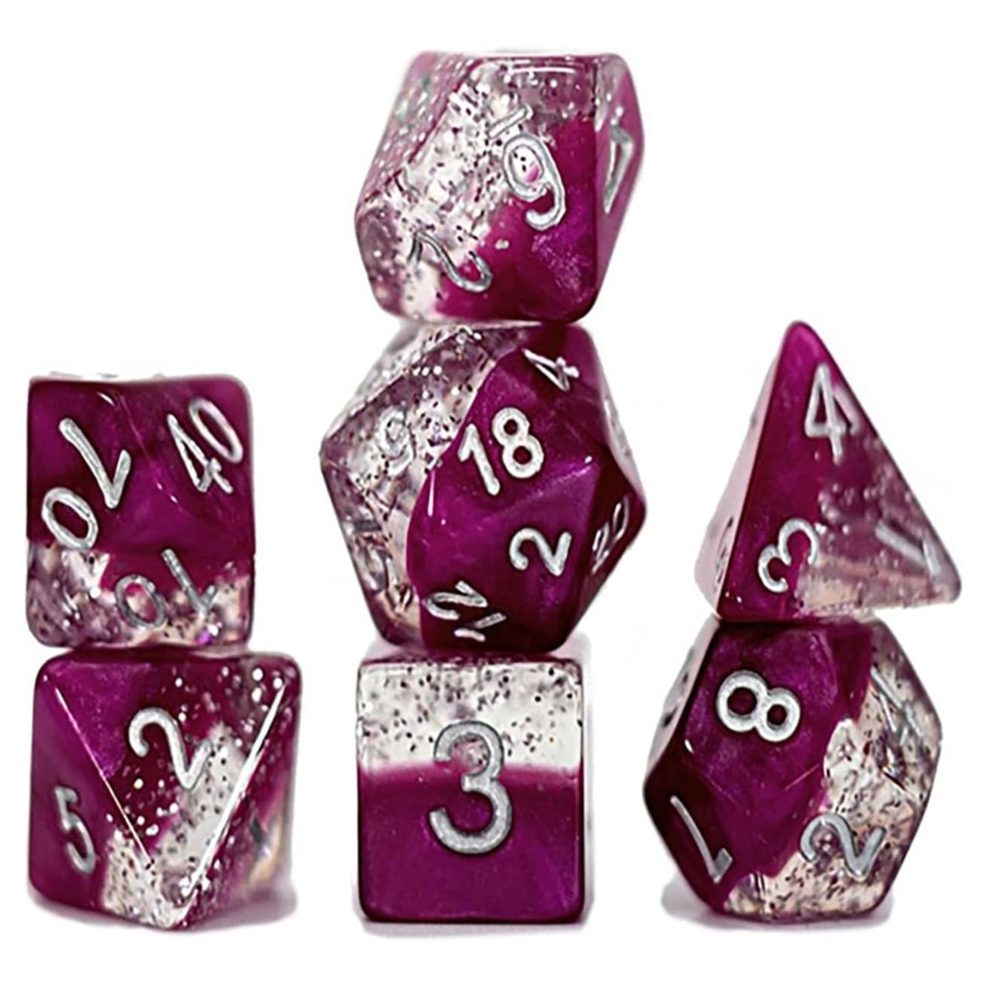 Gate Keeper Games Halfsies Dice: Glitter Edition Wine - 7 Piece Rpg Dice Set, Gate Keeper Games, Roleplaying, Comes In Plastic D