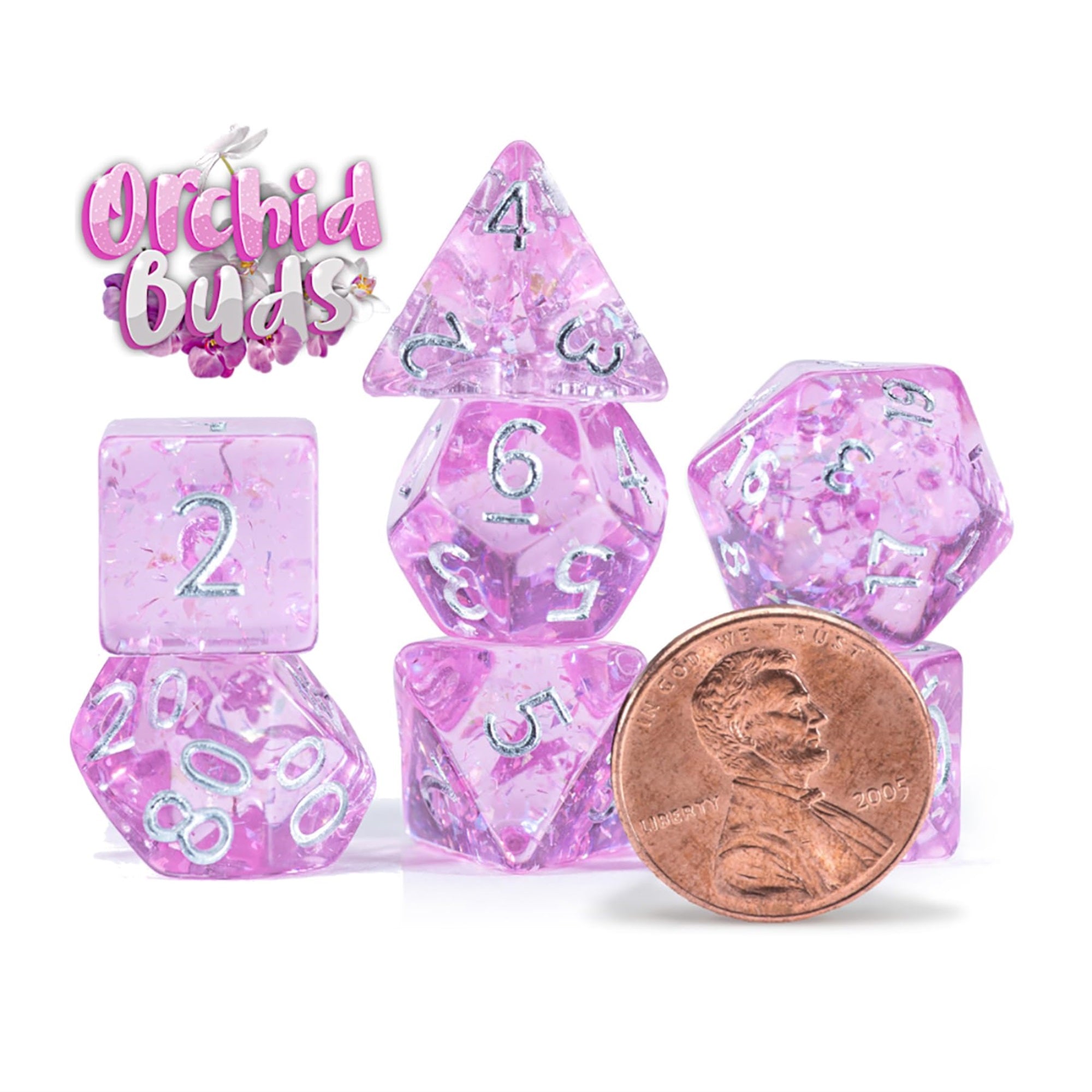 Gate Keeper Games & Dice: Mighty Tiny Dice: Orchid Buds - 7 Pc - Rpg Dice Set, Holographic Glitter, 12Mm Resin Dice, Holographic