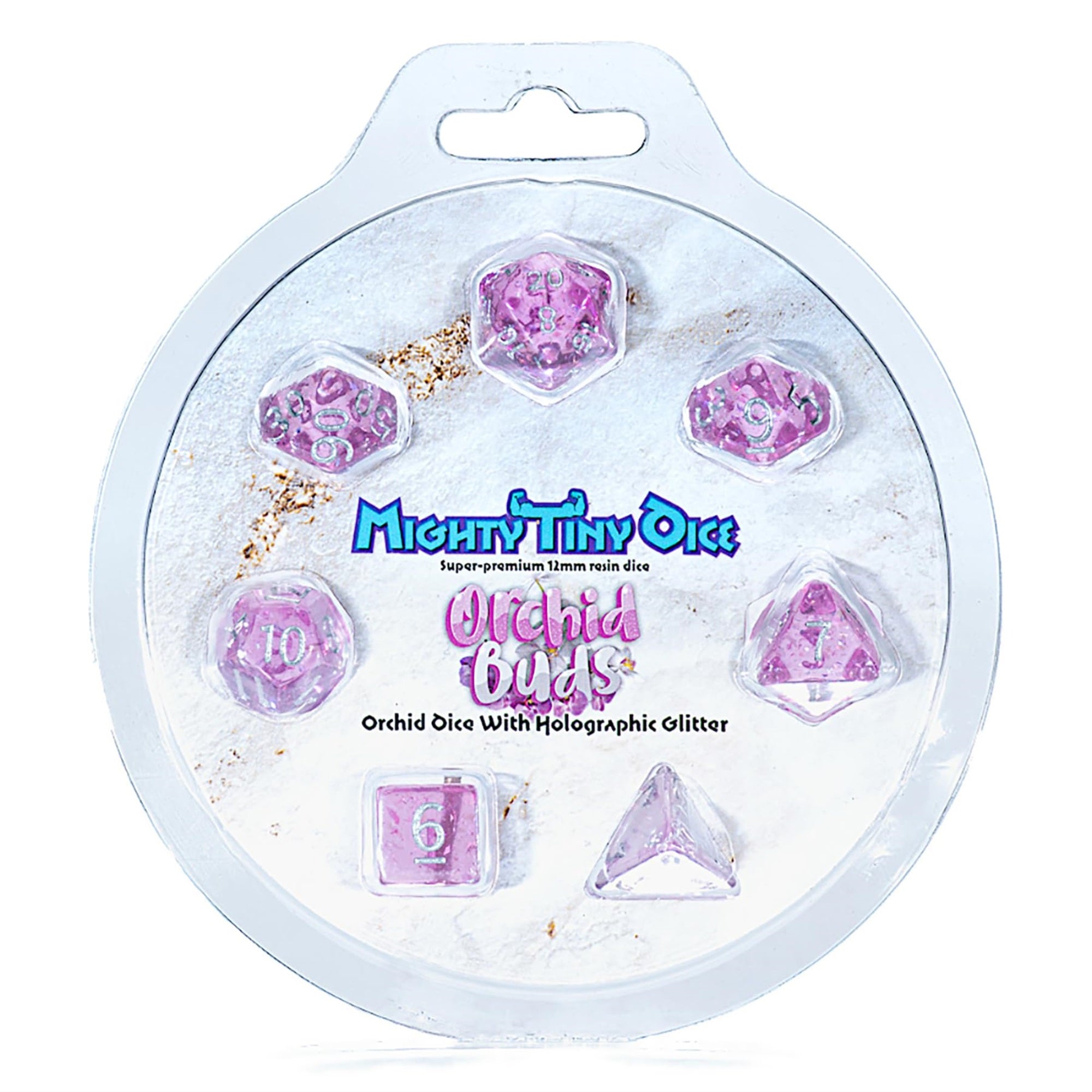 Gate Keeper Games & Dice: Mighty Tiny Dice: Orchid Buds - 7 Pc - Rpg Dice Set, Holographic Glitter, 12Mm Resin Dice, Holographic