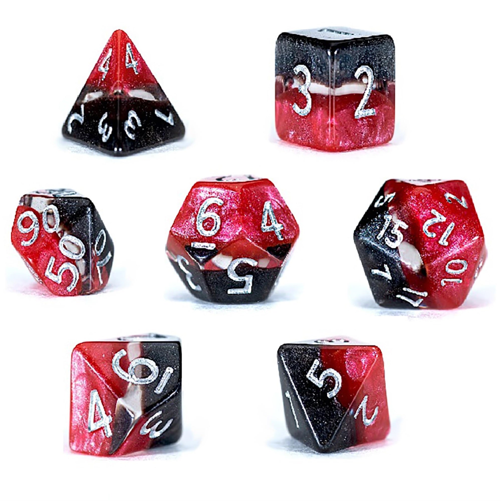 Gate Keeper Games & Dice: Mighty Tiny Dice: Lava Rocks - 7 Pc - Rpg Dice Set, Black-Clear-Red, 3-Layer Supernova Style,12Mm Resi