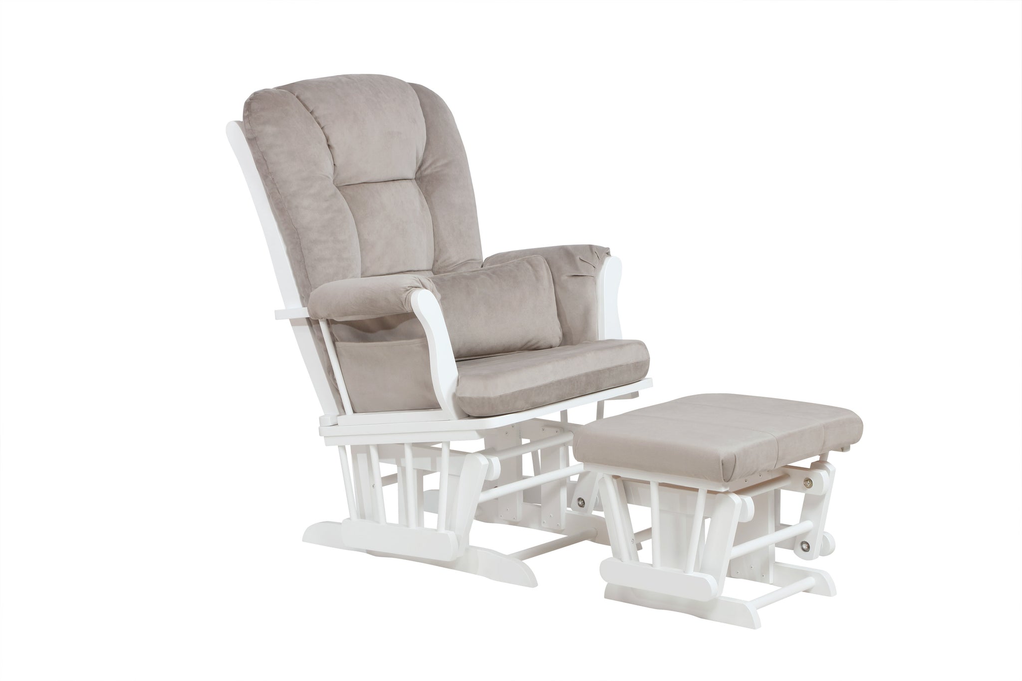 Alice Glider Chair & Ottoman With Pillow, White