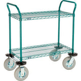 Nexel® 2 Shelf Utility Cart Poly-Green 36Wx18Dx 42H Pneumatic Casters2 Swivel 2 Rigid