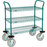 Nexel® 3 Shelf Utility Cart Poly-Green 36Wx18Dx 42H Pneumatic Casters2 Swivel 2 Rigid