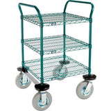 Nexel® 3 Shelf Utility Cart Poly-Green 24Wx24Dx 42H Pneumatic Casters2 Swivel 2 Rigid