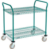 Nexel® 2 Shelf Utility Cart Poly-Green36W X 24D X 39H Poly Casters2 Rigid 2 Brake