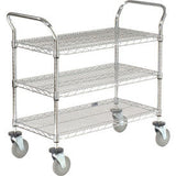 Nexel® 3 Shelf Utility Cart Chrome 60W X 24D X 39H Poly Casters 4 Swivel 2 Brake
