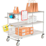 Nexel® 3 Shelf Push Cart Chrome 30W X 18D X 40H Poly Casters2 Rigid 2 Brake