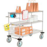Nexel® 3 Shelf Push Cart Chrome 48W X 24D X 43H Pneumatic Casters2 Swivel 2 Rigid