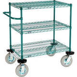 Nexel® 3 Shelf Push Cart Poly-Green36W X 24D X 43H Pneumatic Casters2 Swivel 2 Rigid