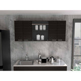 Tuhome Superior 150 Wall Cabinet With Glass, Four Internal Shelves, Glass Cabinet, Two Double Door Cabinet, Racks, Black, For Ki