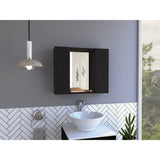 Tuhome Artemisa Medicine Cabinet, Two-Door Cabinet, Mirror, One External Shelf-Black, For Bathroom