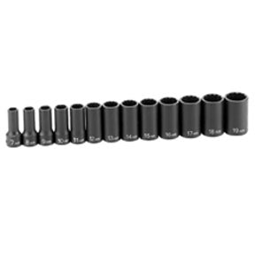13 Pc. 3/8'' Drive 12 Point Metric Semi-Deep Length Impact Set