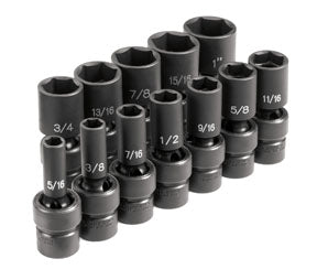 12 Pc. 3/8'' Drive 6 Point Sae Semi-Deep Universal Socket Set