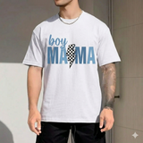 Retro "Boy Mama" Mother's Day 2026 T-Shirt – Trendy Checkered Graphic Tee, Premium 100% Cotton Women’s Fashion Top, Soft Lived-In Heavyweight Groovy Mama Shirt, Made in USA