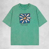 Retro Peace Sign T-Shirt – Vintage Washed Inspirational Graphic Tee, Classic 70s Lightweight Cotton Unisex Positive Vibe Top