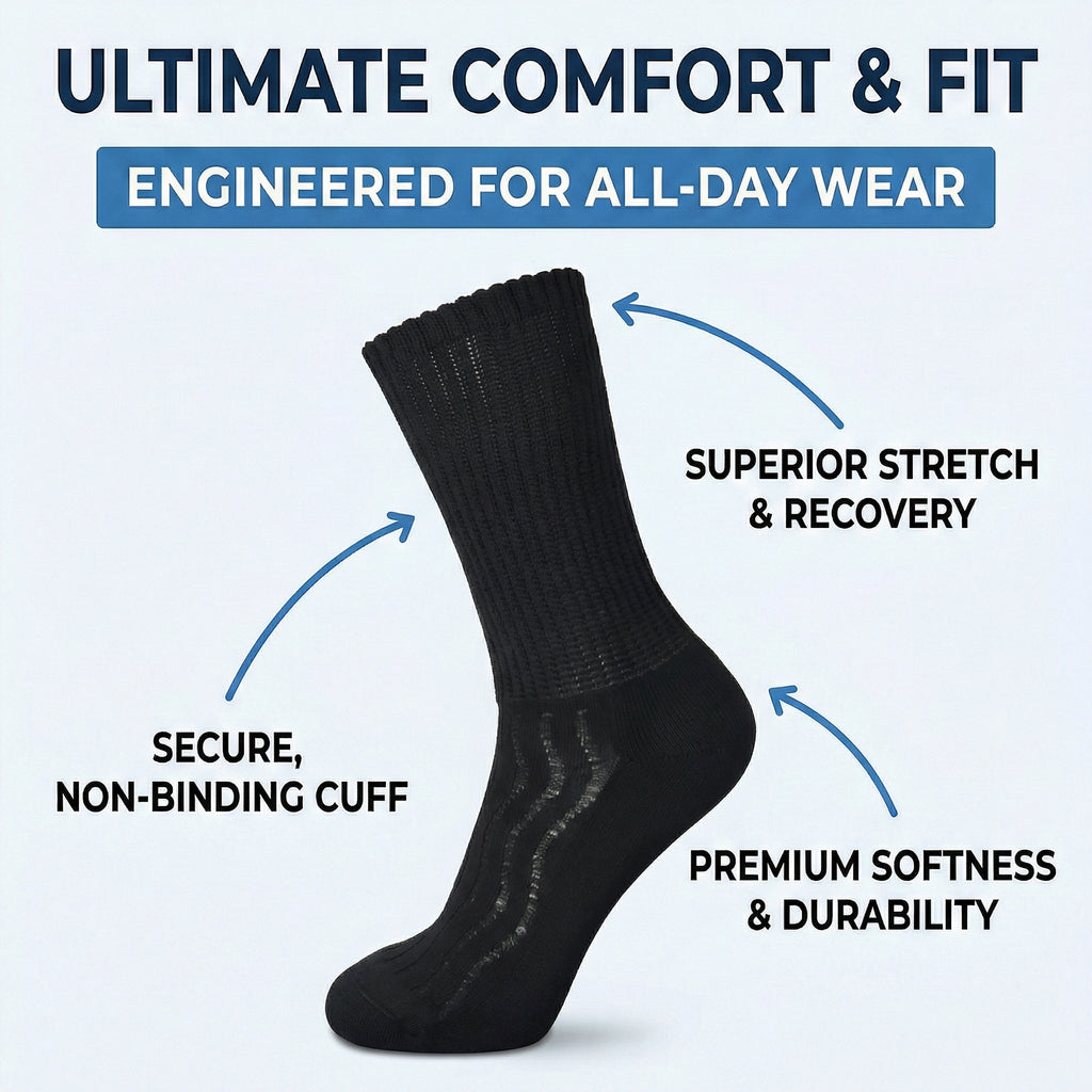 Widest Non-Binding Bamboo Crew Socks for Edema & Sensitive Feet