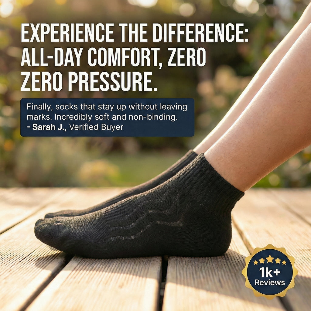 Wide Non-Binding Bamboo Crew Socks for Sensitive & Large Feet, Black
