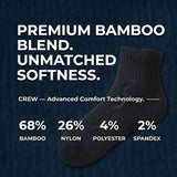 Wide Non-Binding Bamboo Crew Socks for Sensitive & Large Feet, Black