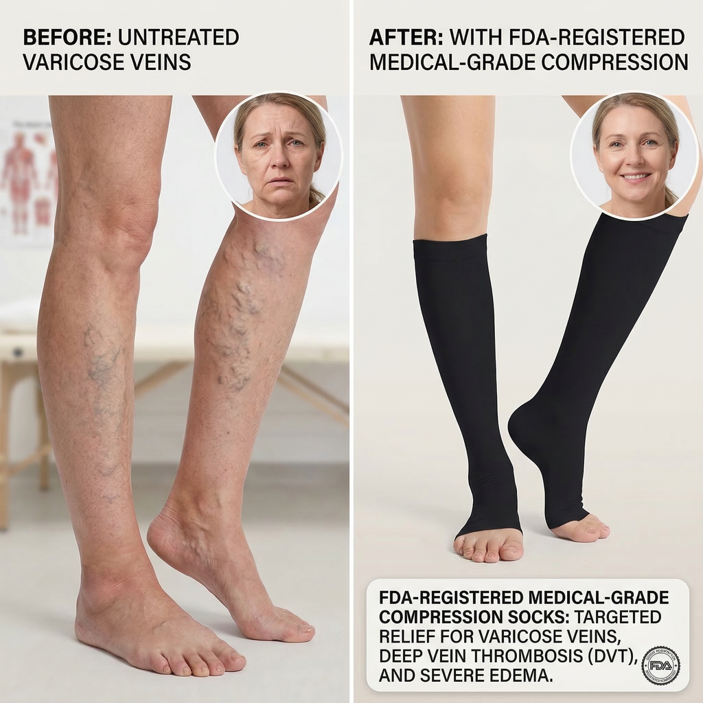 Open-Toe Knee-High Compression Socks, 20-30 mmHg