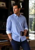The Go Big Stripe Long Sleeve Tech Shirt - Royal Blue