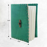 Handcrafted Leather Bound Personal Diary & Organizer – Vintage Travel Journal with 200 Unlined Pages, Antique Notebook with Secure Latch – Emerald Green, Genuine Leather Writing Journal Perfect Mother's Day Gift