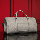 Grey Tumbled Leather Weekender Duffle Bag