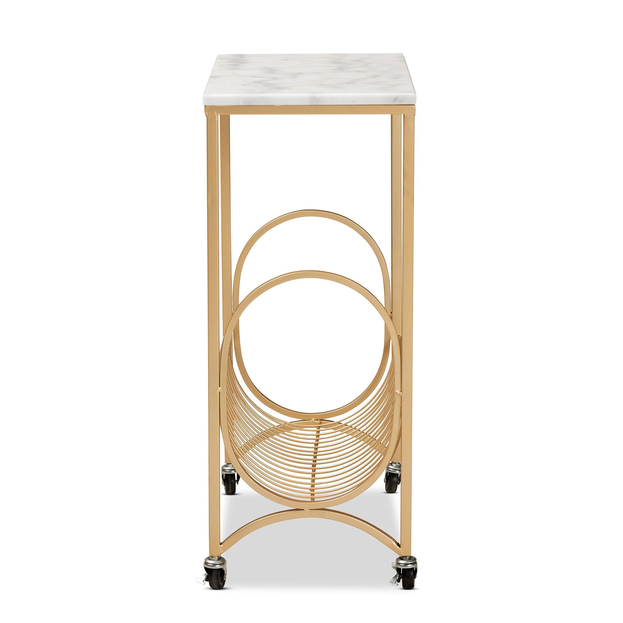 Baxton Studio Jacek Modern And Contemporary Gold Finished Metal Wine Cart With Marble Tabletop