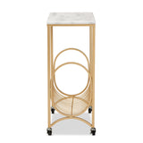 Baxton Studio Jacek Modern And Contemporary Gold Finished Metal Wine Cart With Marble Tabletop