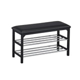 Harney 2 Tier Shoe Organizer Storage Bench, Black Vinyl Seat & Frame, Chrome Metal Racks
