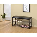 Harney 2 Tier Shoe Organizer Storage Bench, Black Vinyl Seat & Frame, Chrome Metal Racks