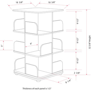 Hartwick 3 Tier Revolving Bookcase Tower Display Unit With 12 Shelves, Black Wood, Contemporary
