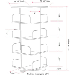 Hartwick 4 Tier Revolving Bookcase Tower Display Unit With 16 Shelves, Black Wood, Contemporary