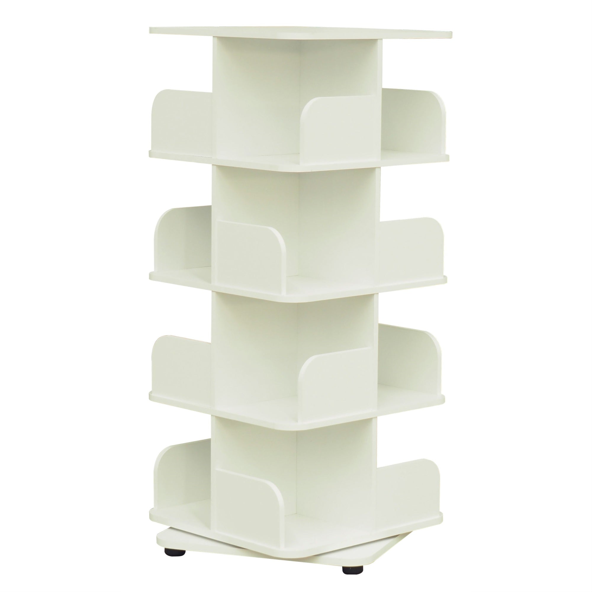 Hartwick 4 Tier Revolving Bookcase Tower Display Unit With 16 Shelves, White Wood, Contemporary
