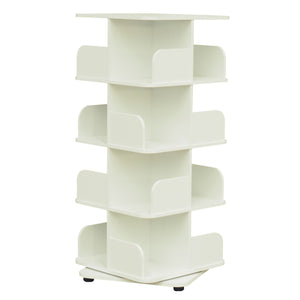 Hartwick 4 Tier Revolving Bookcase Tower Display Unit With 16 Shelves, White Wood, Contemporary