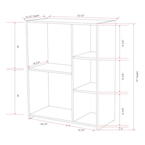 Sorkin Five Open Cube Wooden Bookcase Organizer, Gray, White & Oak