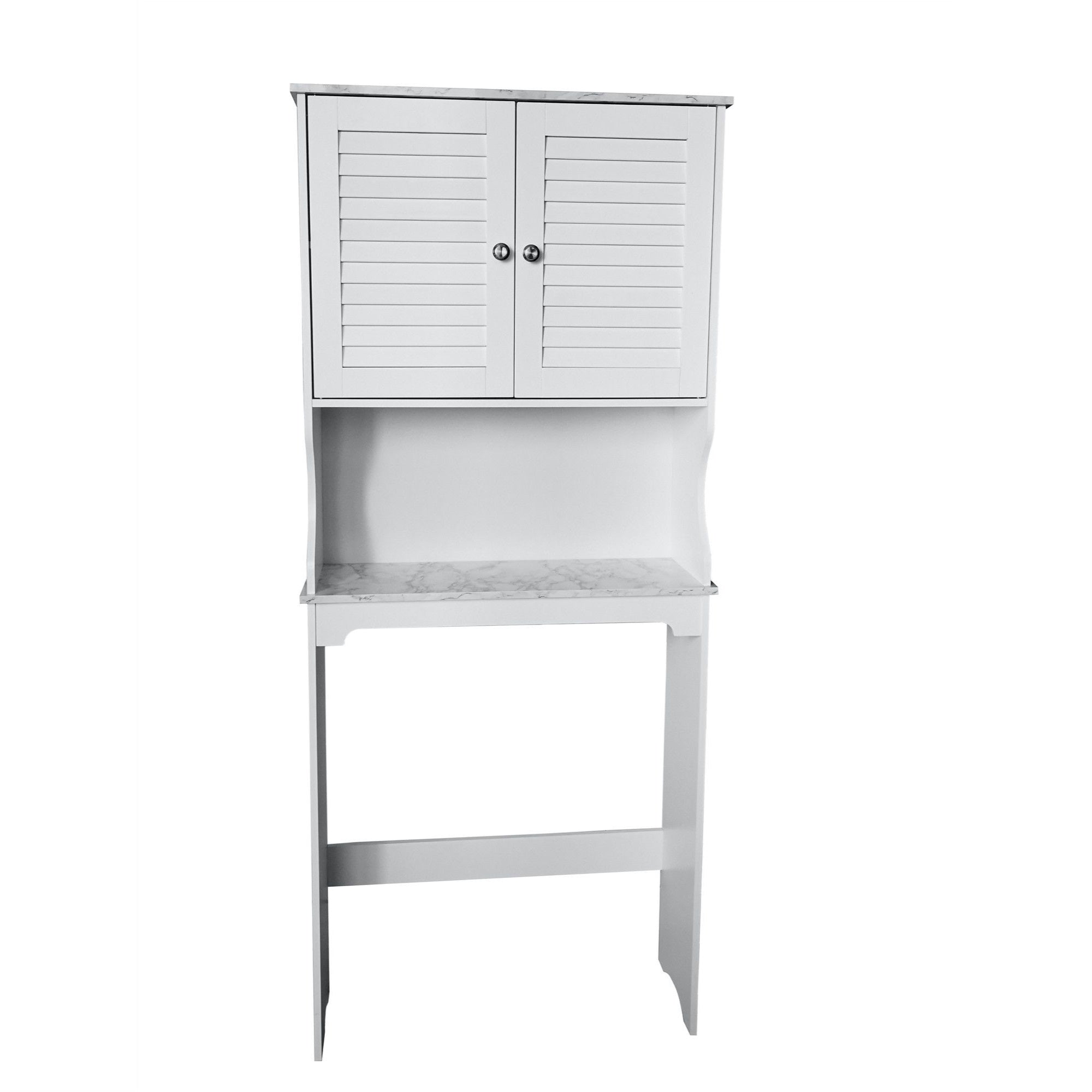 Trevita Freestanding Over The Toilet Bathroom Space Saver Organizer With Storage Cabinet, Adjustable Shelf & Open Shelf, White &