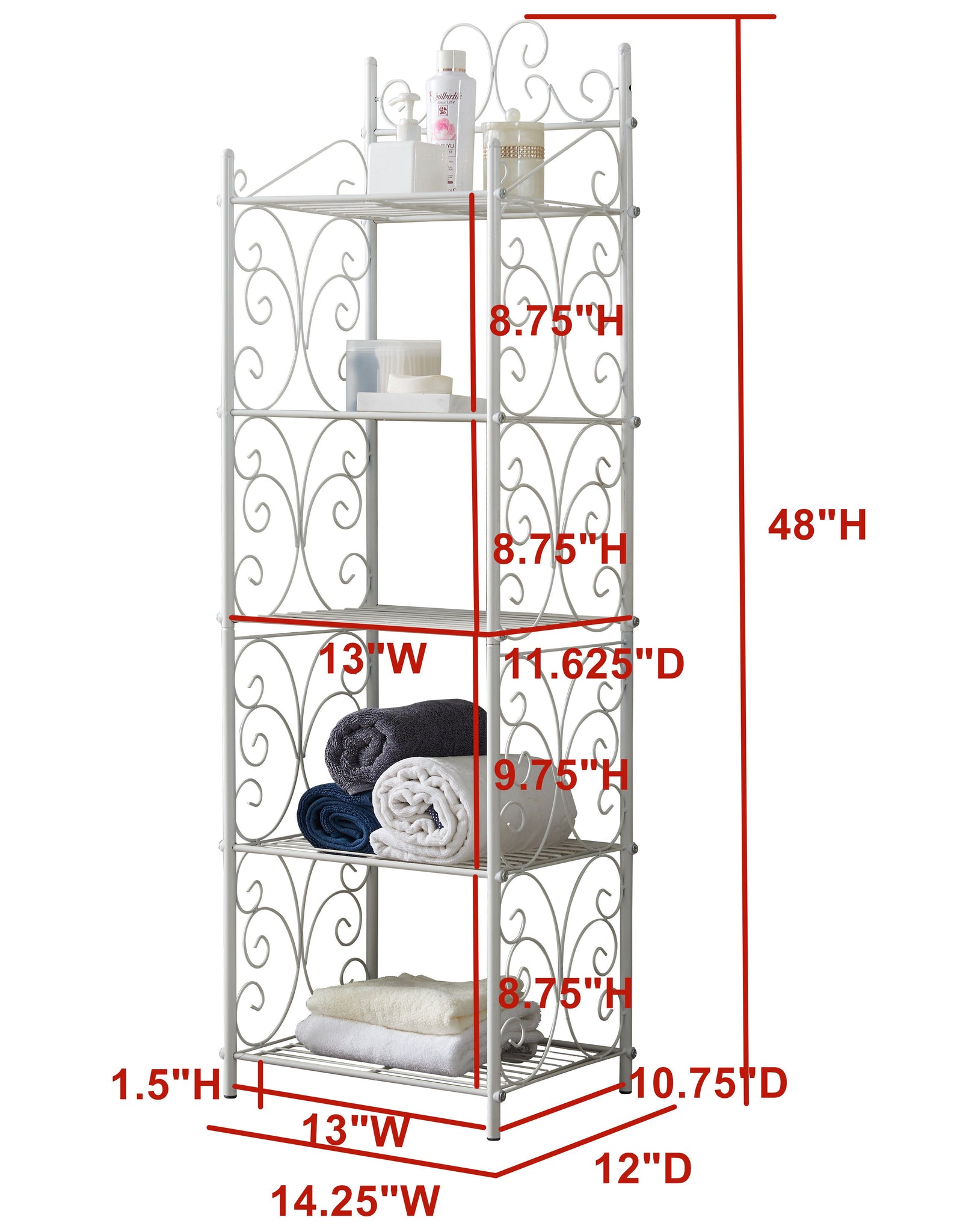 Edgeware 5 Tier Freestanding Bathroom Spacesaver Rack, White Metal