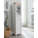 Helsinki Freestanding Bathroom Storage Tower Organizer With Cabinets, Adjustable Shelves & Drawer, White Wood, Contemporary