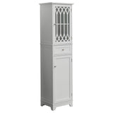 Helsinki Freestanding Bathroom Storage Tower Organizer With Cabinets, Adjustable Shelves & Drawer, White Wood, Contemporary