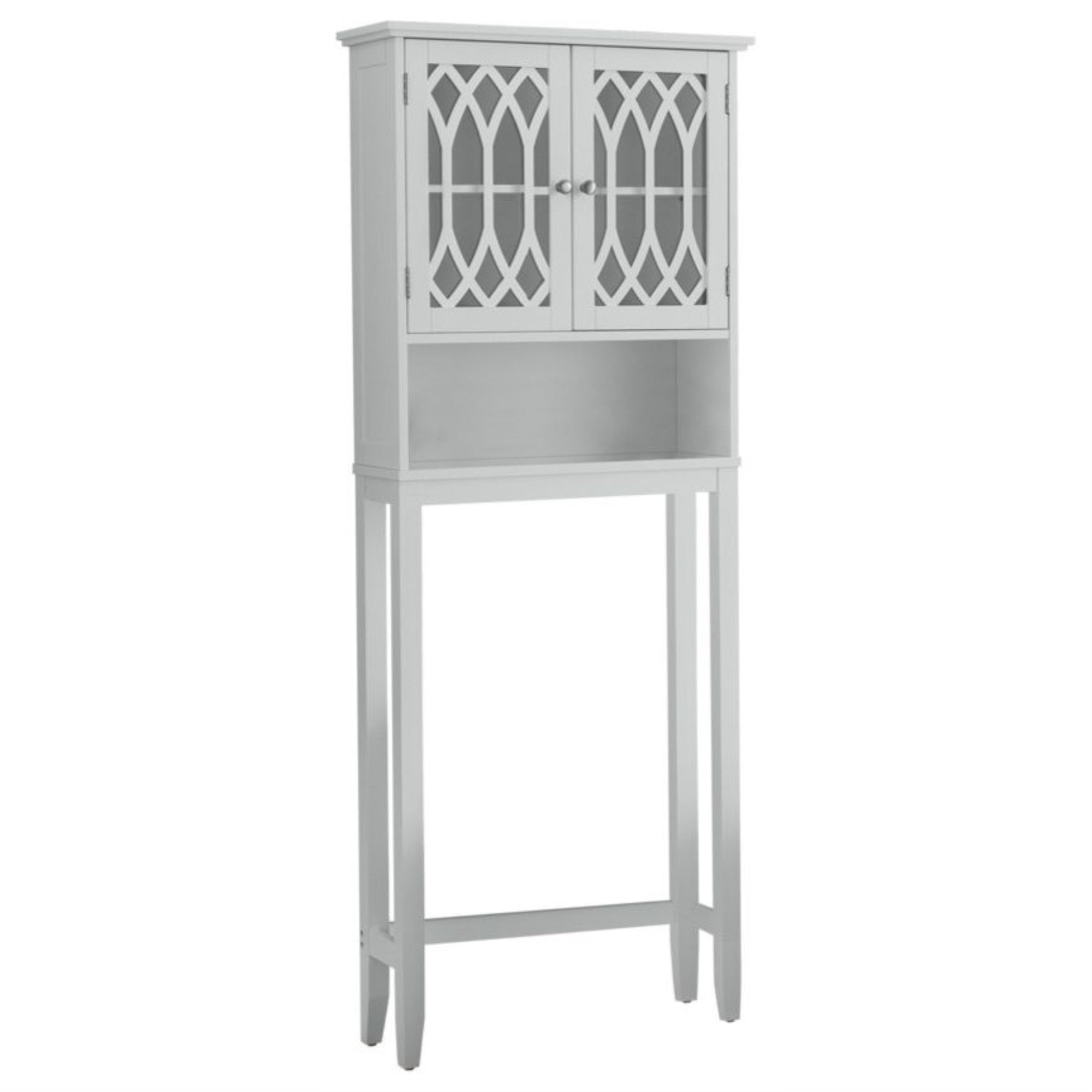 Helsinki Over The Toilet Bathroom Spacesaver Storage Rack Organizer With Cabinet & Shelves, White Wood, Contemporary