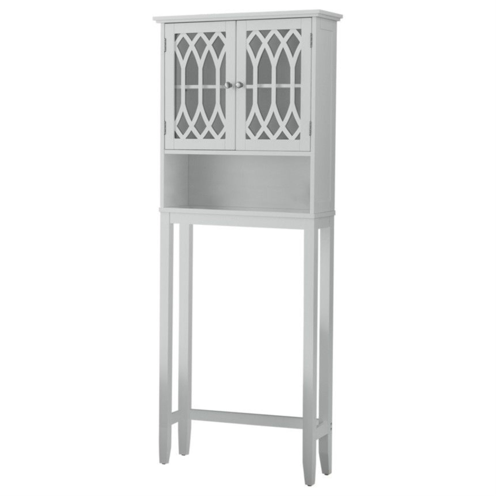 Helsinki Over The Toilet Bathroom Spacesaver Storage Rack Organizer With Cabinet & Shelves, White Wood, Contemporary