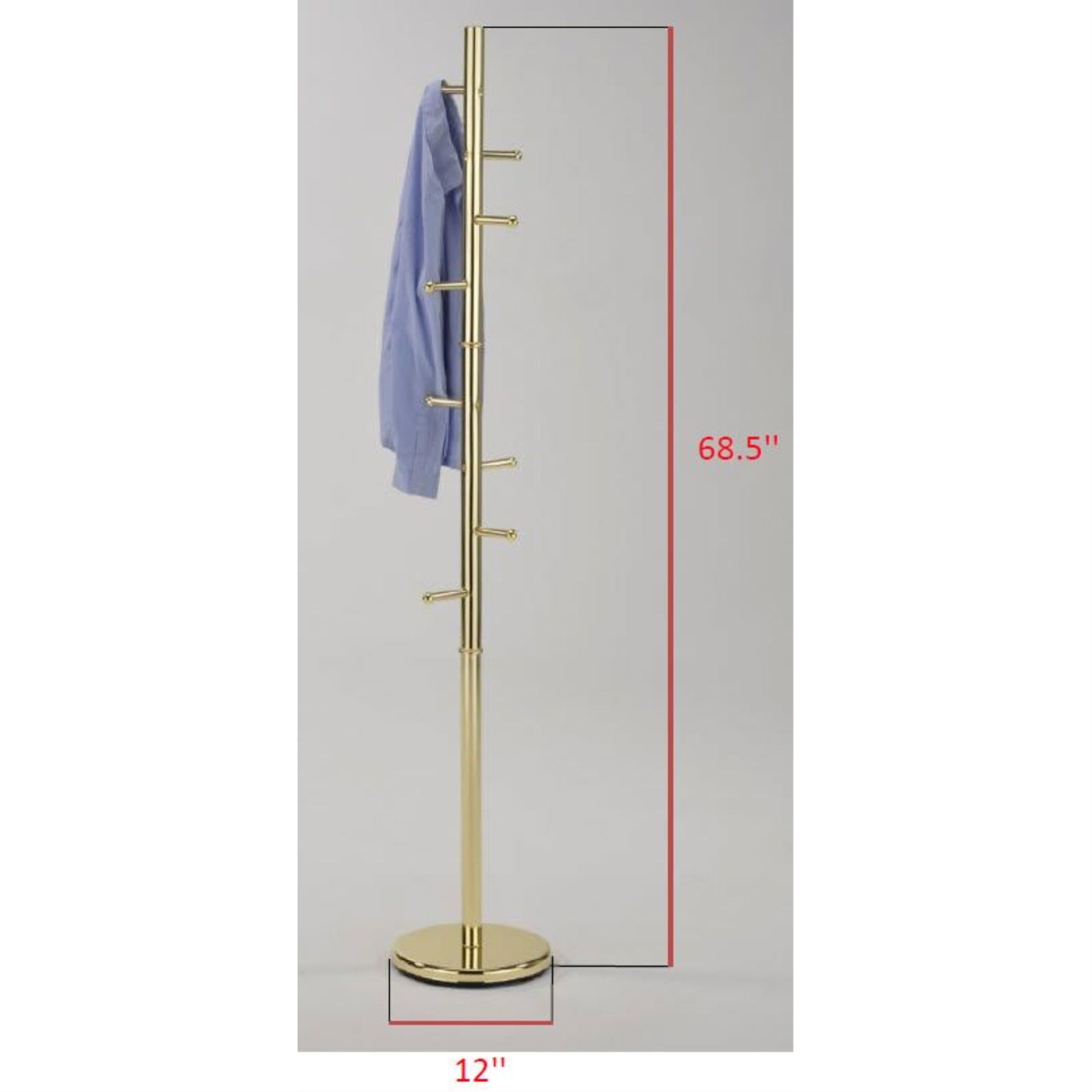 Pevensey Entryway 8 Hook Freestanding Coat & Hat Rack, Brass Metal, Transitional