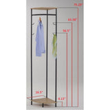 Tolbert Entryway Corner Hall Tree Coat & Hat Rack With Storage Shelves, Black Metal & Oak Wood