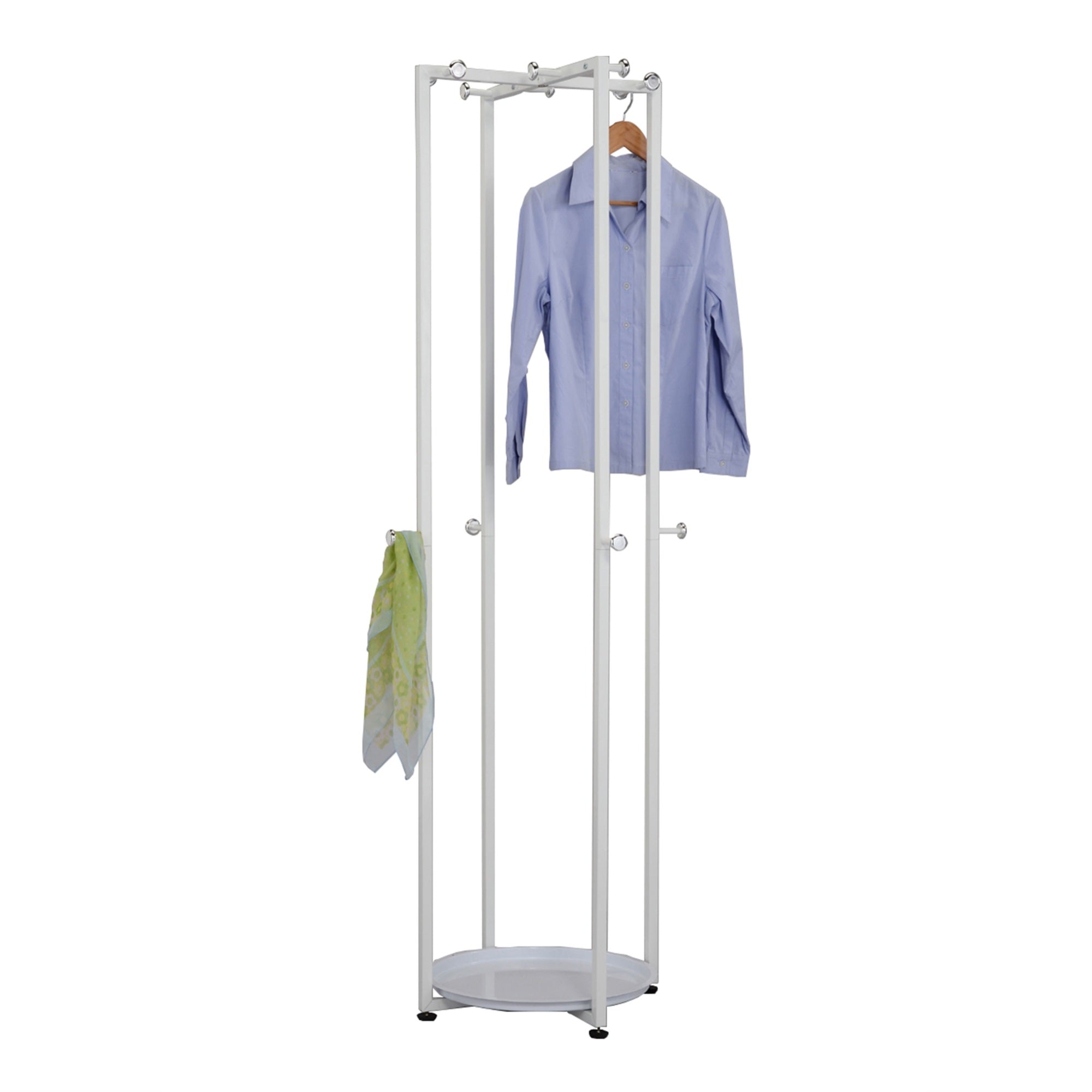 Hambleton Entryway 12 Hook Freestanding Coat & Hat Rack With Storage Shelf, White Metal